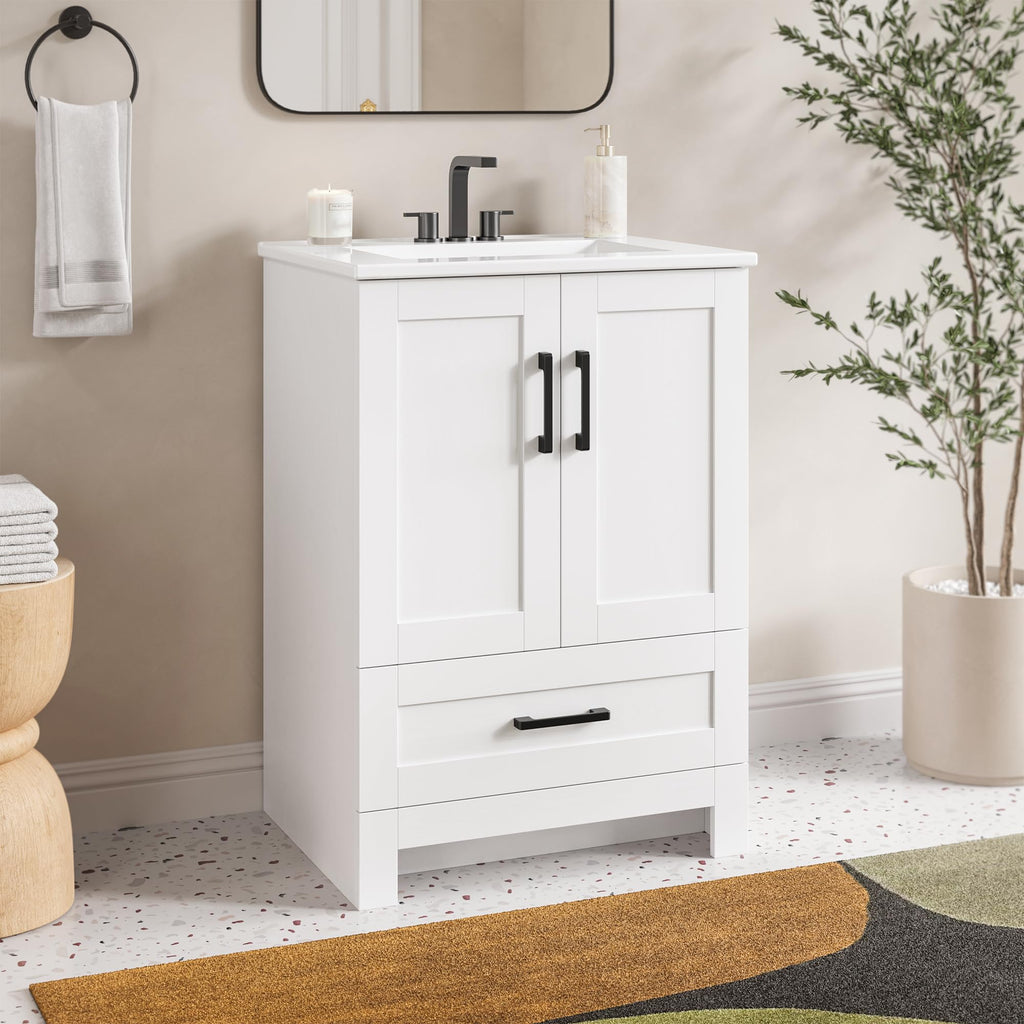 24" White Bathroom Vanity with Sink Q2726