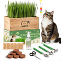 Cat Grass Kit with 5 Packets of Seeds, Wooden Planter, 6 Soil Discs, Trimming Scissors, Spray Bottle, and Mini Tools Z275866