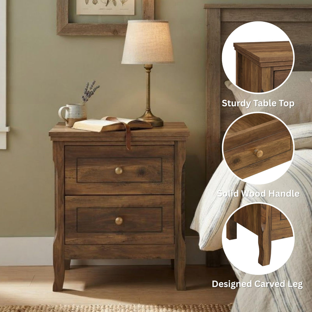 2 Drawer Wood Nightstand Set of 2 D82680