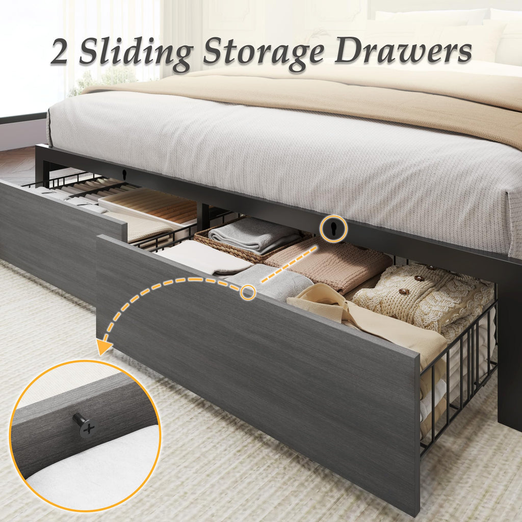 Rustic Grey Full Bed Frame with Charging Station U1700