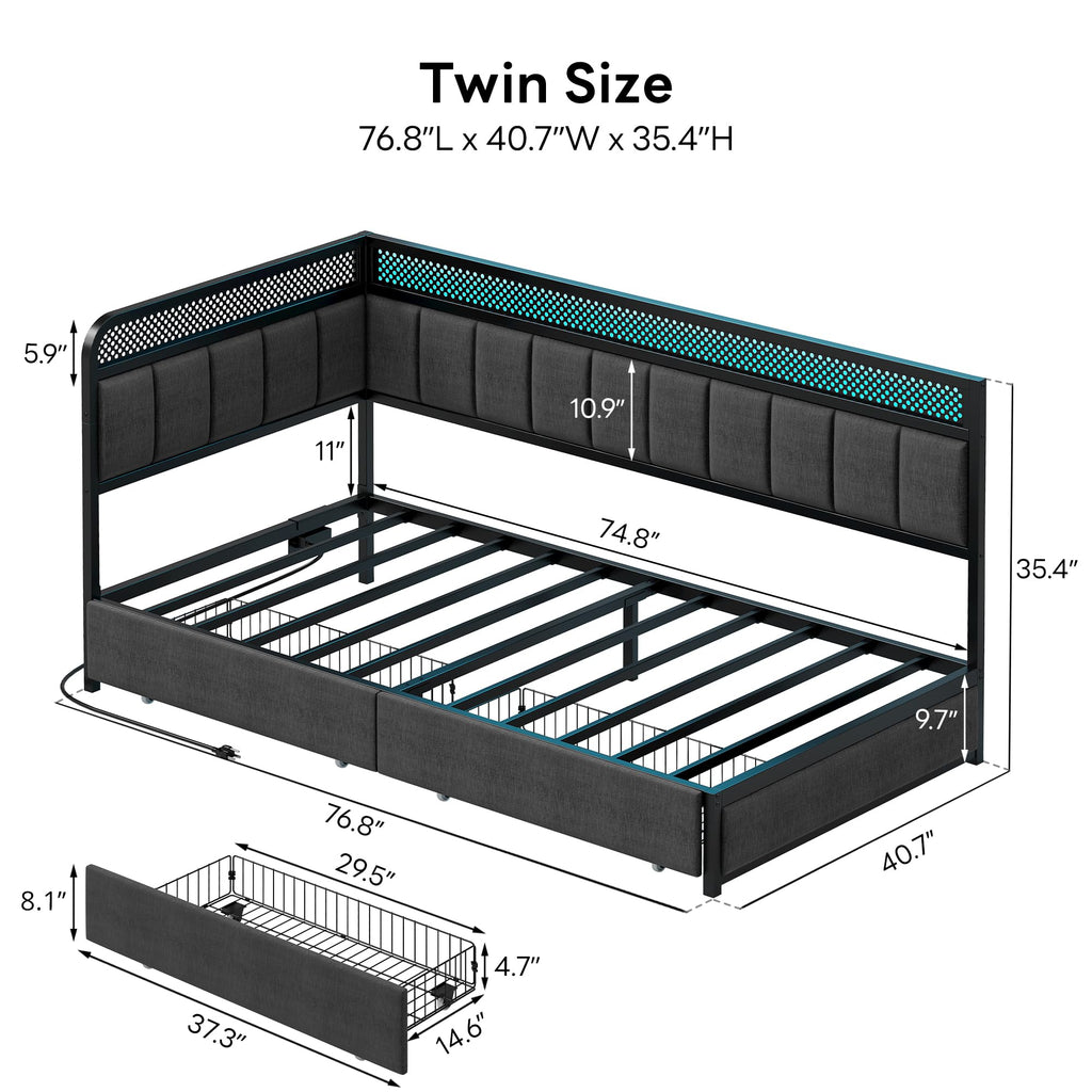 Twin Corner Bed Frame with Upholstered Guardrail L945448