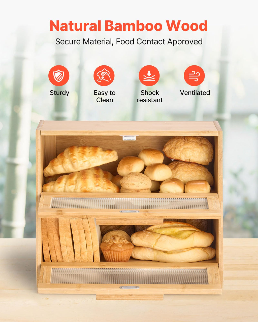 Large Capacity Bamboo Bread Box X439596