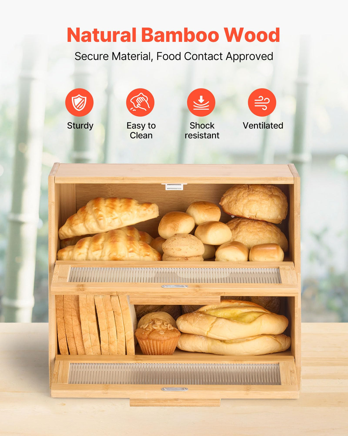 Large Capacity Bamboo Bread Box X439596