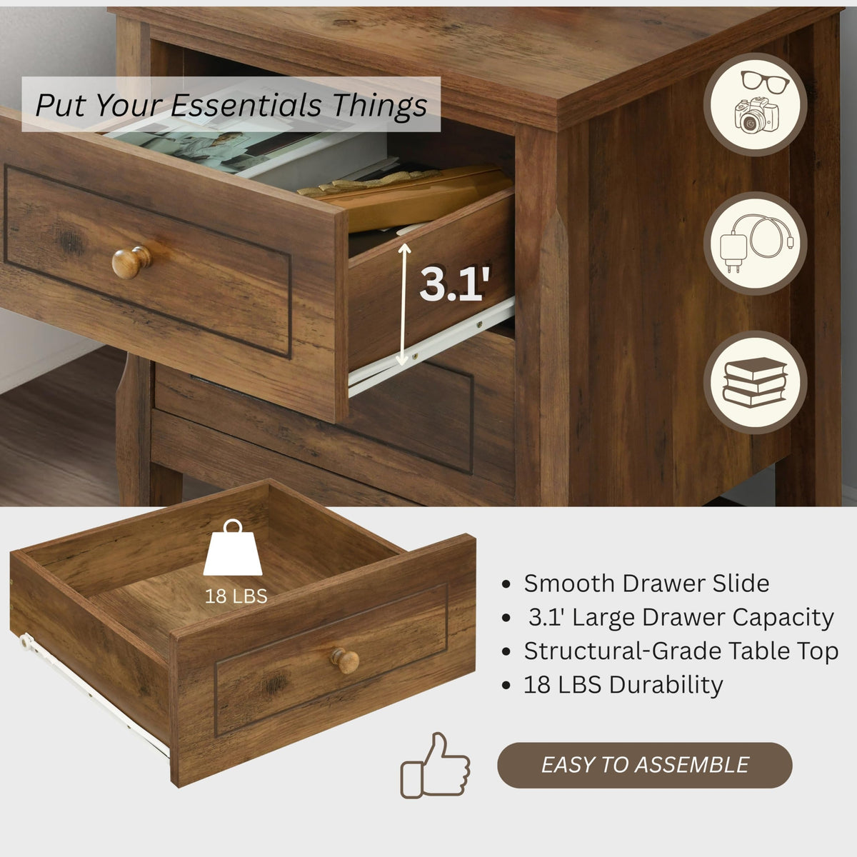 2 Drawer Wood Nightstand Set of 2 D82680