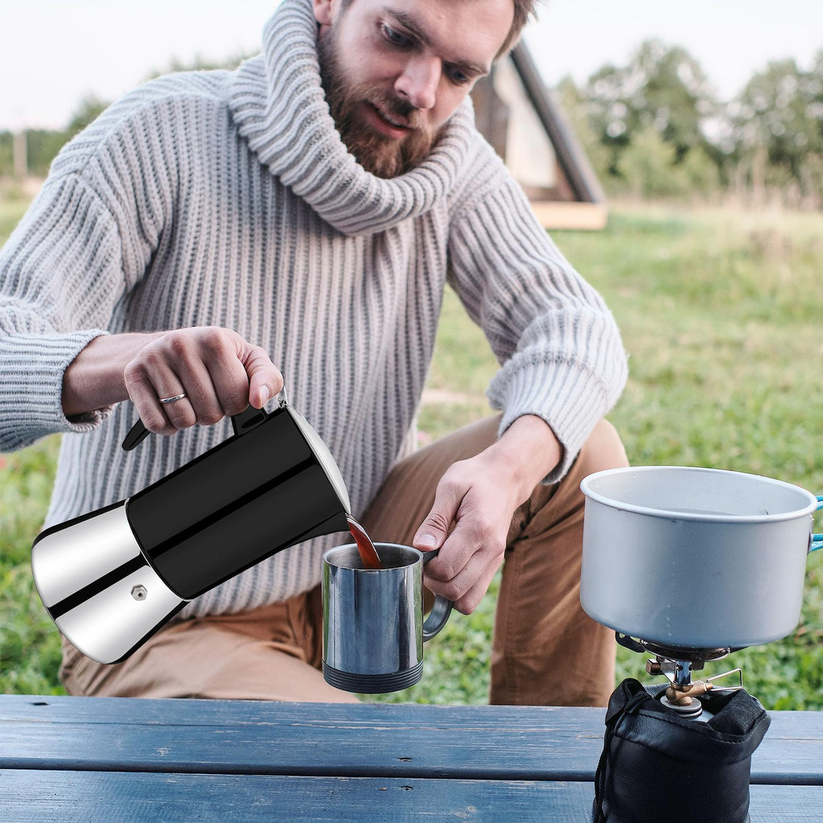 12 Cup Thickened 304 Stainless Steel Moka Pot N72878