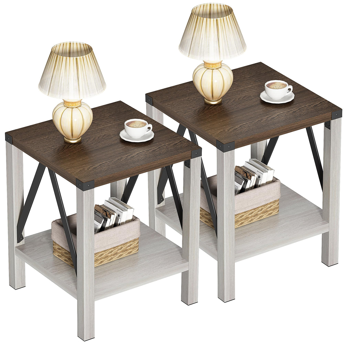 End Table Set of 2 with Storage Shelf C9582