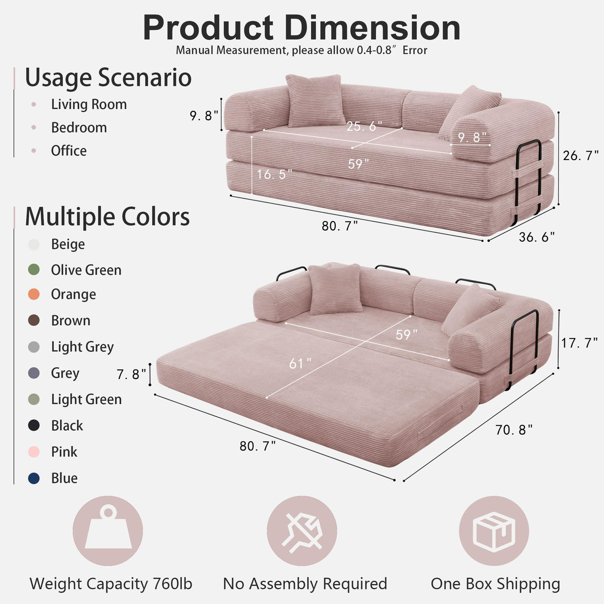 78 inch Sofa Bed Sleeper Couch T636