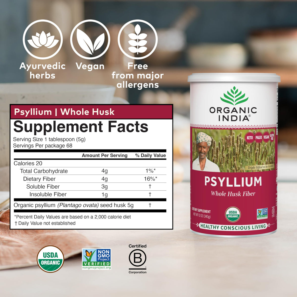 Psyllium Whole Husk Fiber Supplement 12 oz V776