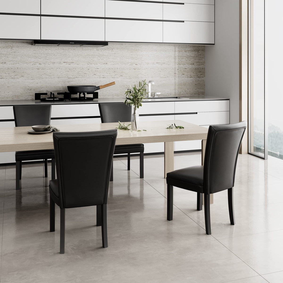 Set of 6 Black Faux Leather Upholstered Dining Chairs with Wood Legs C39542