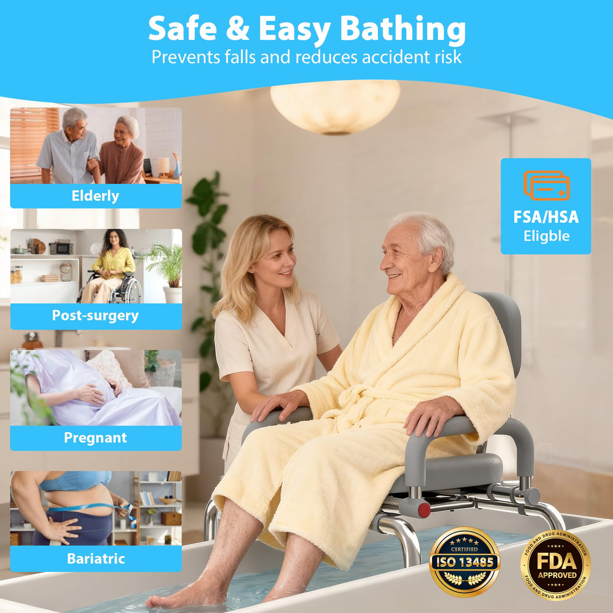 Sliding Shower Chair Tub Transfer Bench with Swivel Seat, 450lbs, Adjustable Height, Gray Y967