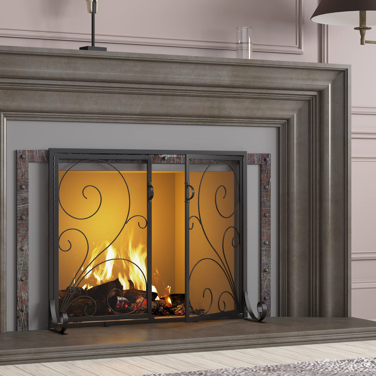Fireplace Screen Steel Mesh Spark Guard 35" L x 28" H A9088