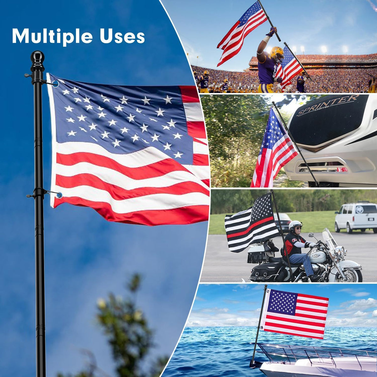 5ft Heavy Duty Black Flag Pole Kit with Holder M1025