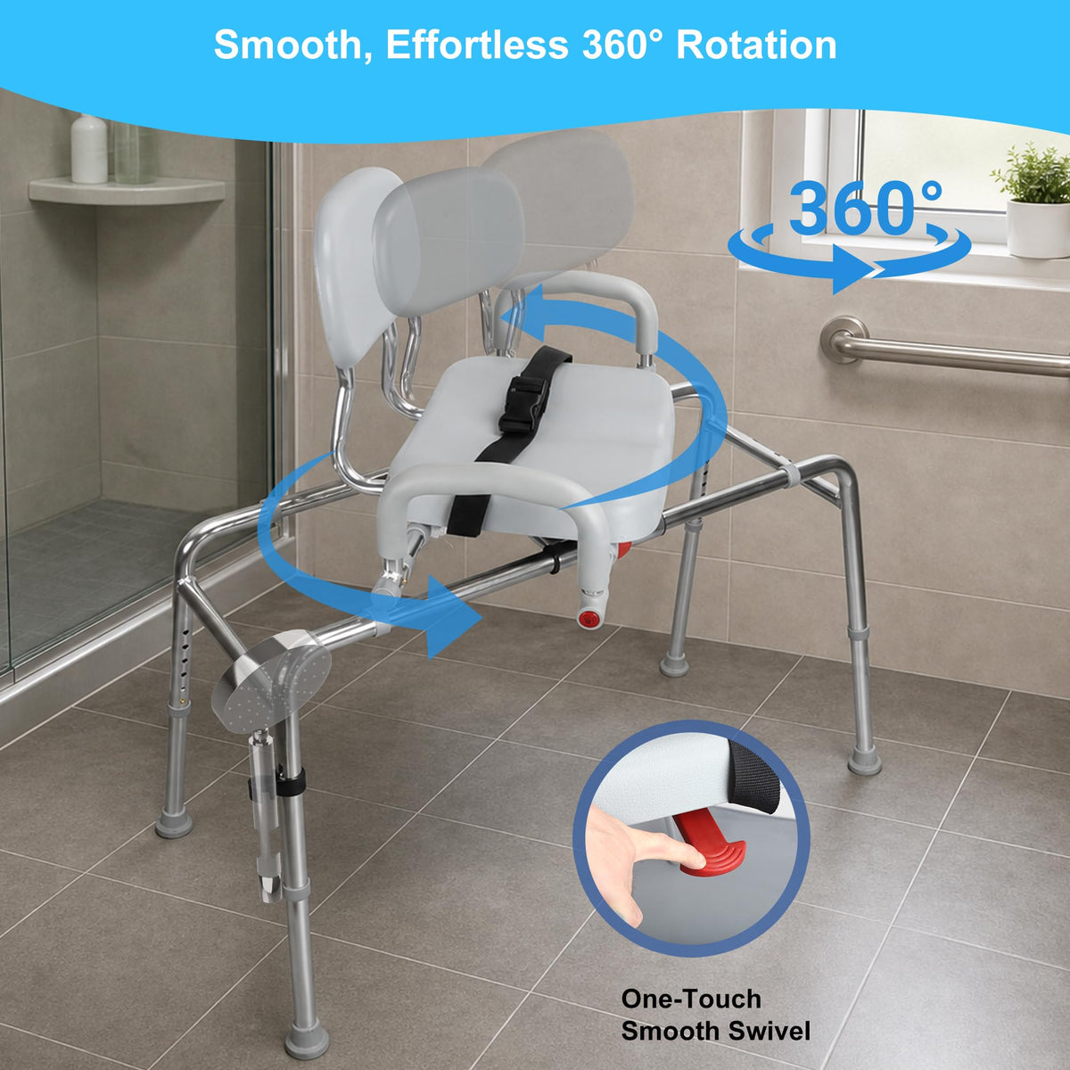 Sliding Shower Chair Tub Transfer Bench with Swivel Seat, 450lbs, Adjustable Height, Gray Y967