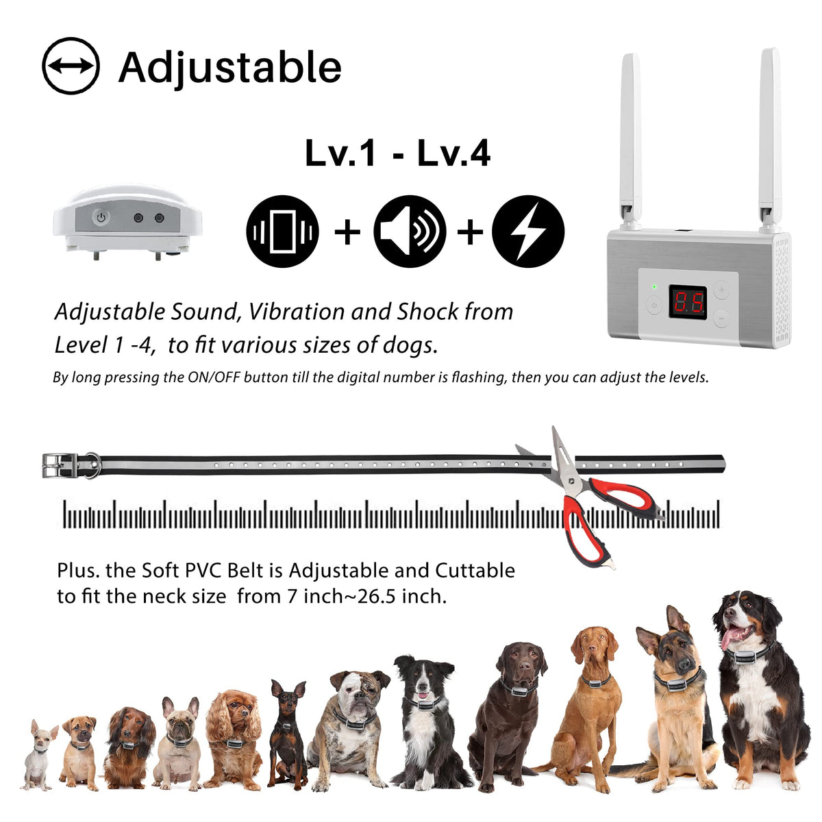 Electric Wireless Dog Fence System with Waterproof Rechargeable Collar S408279