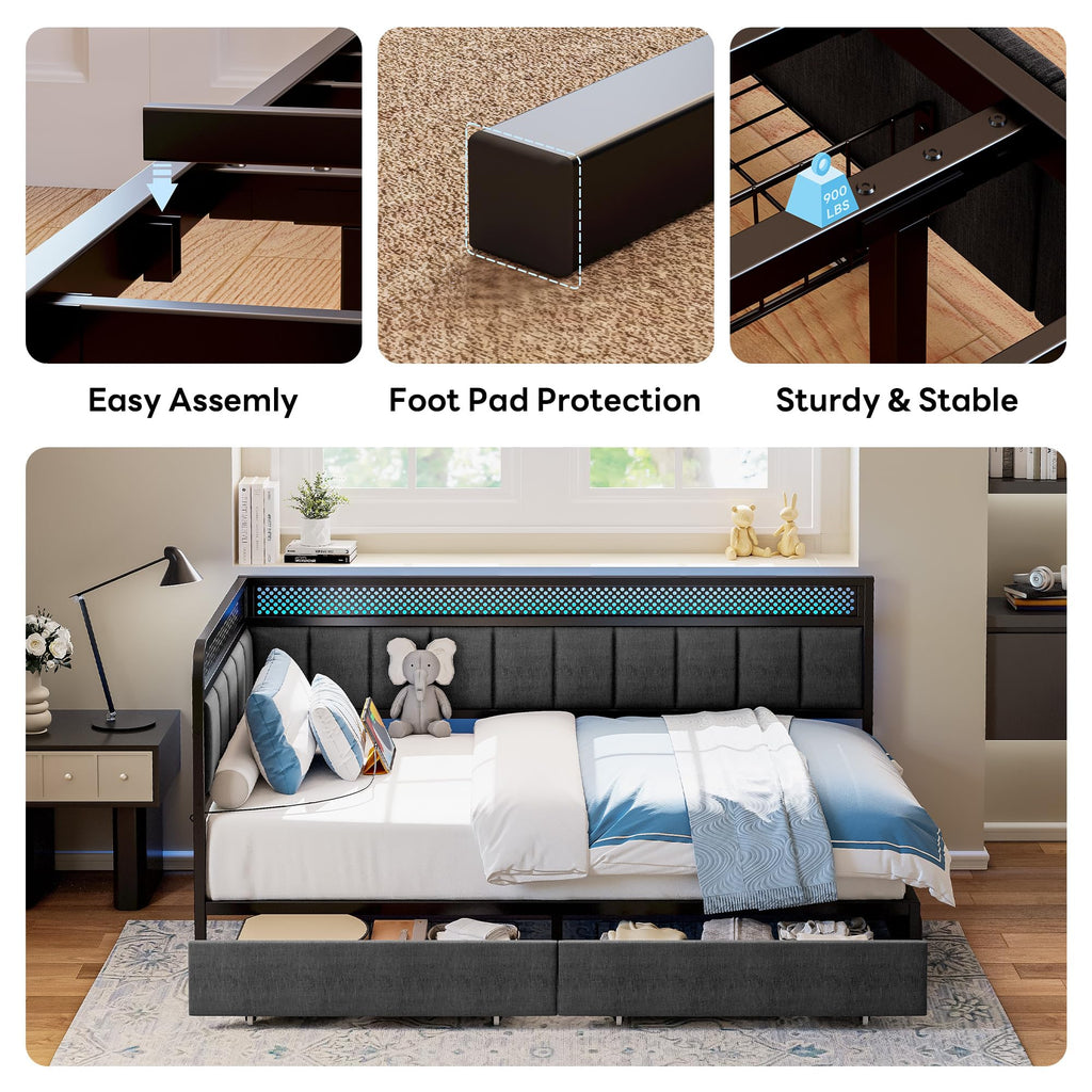 Twin Corner Bed Frame with Upholstered Guardrail L945448