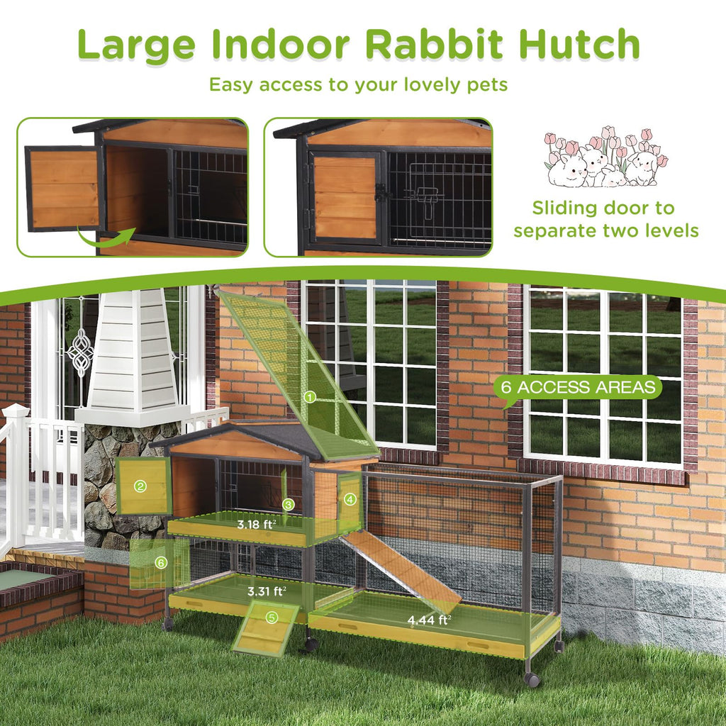 2-Story Rabbit Hutch with Metal Frame and 6 Locking Casters H52117