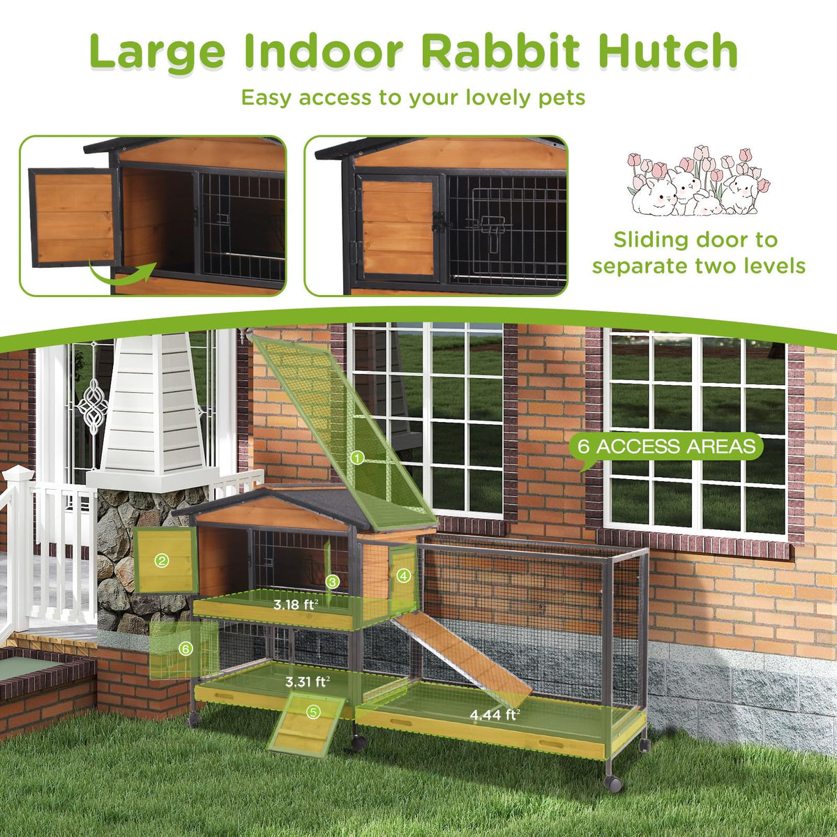 2-Story Rabbit Hutch with Metal Frame and 6 Locking Casters H52117
