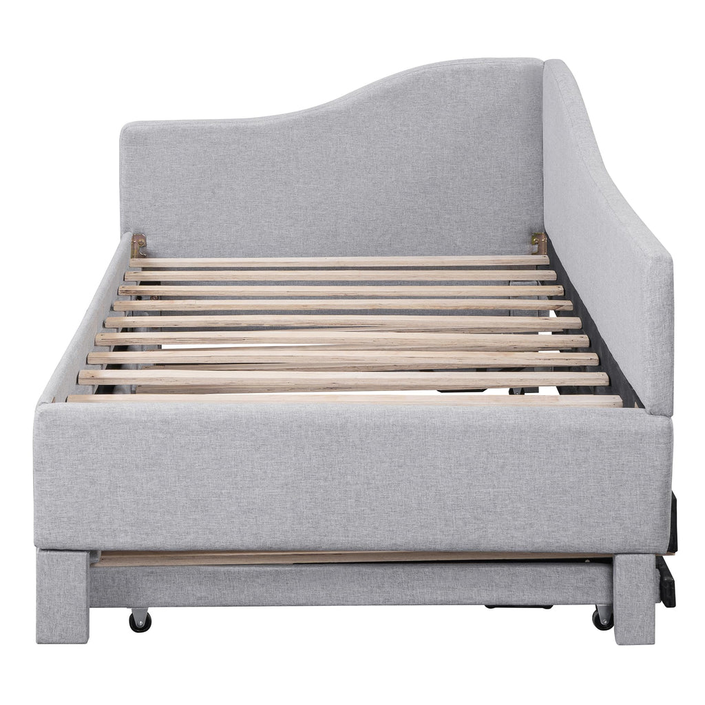 Twin Size Linen Upholstered Daybed with Pop up Trundle M206668