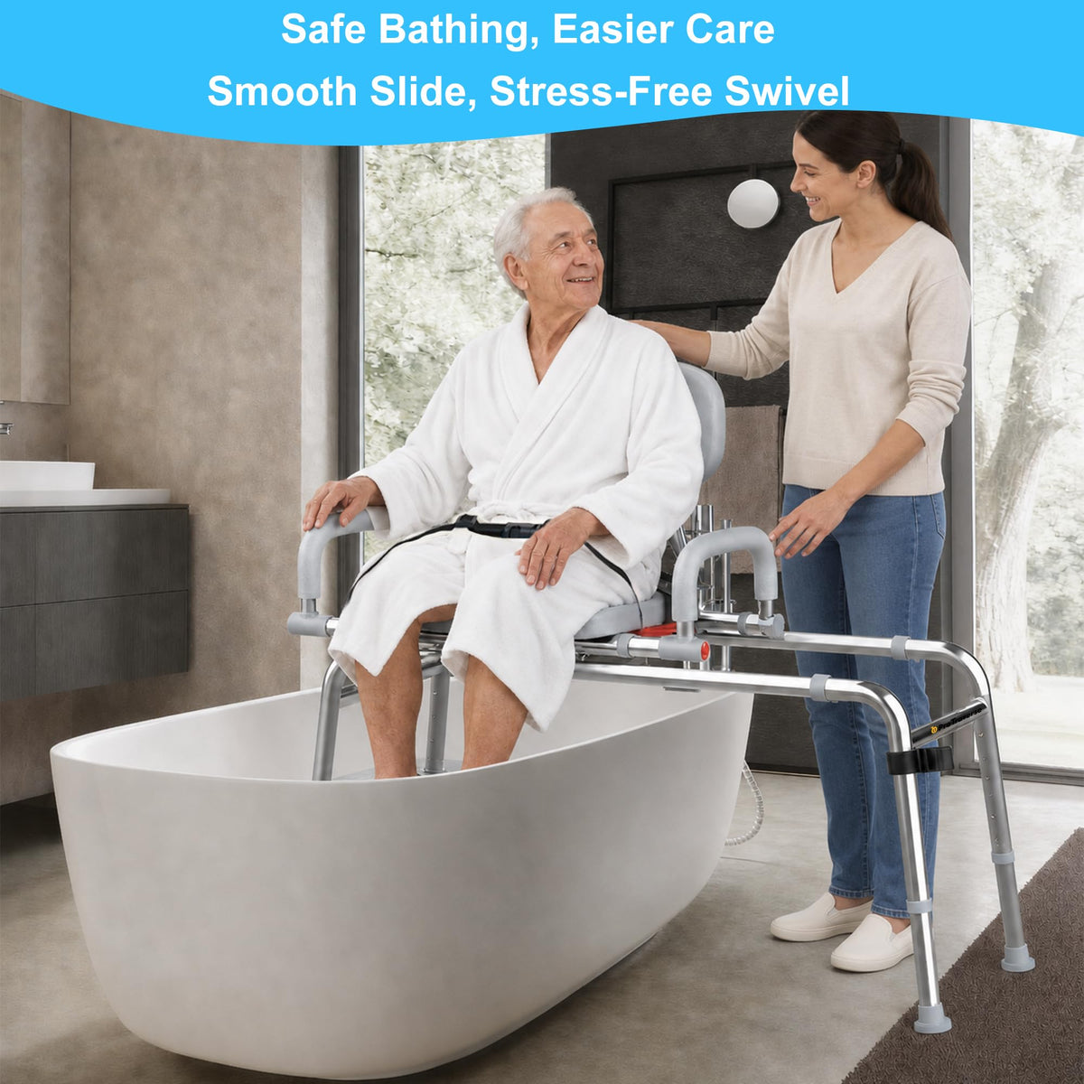 Sliding Shower Chair Tub Transfer Bench with Swivel Seat, 450lbs, Adjustable Height, Gray Y967