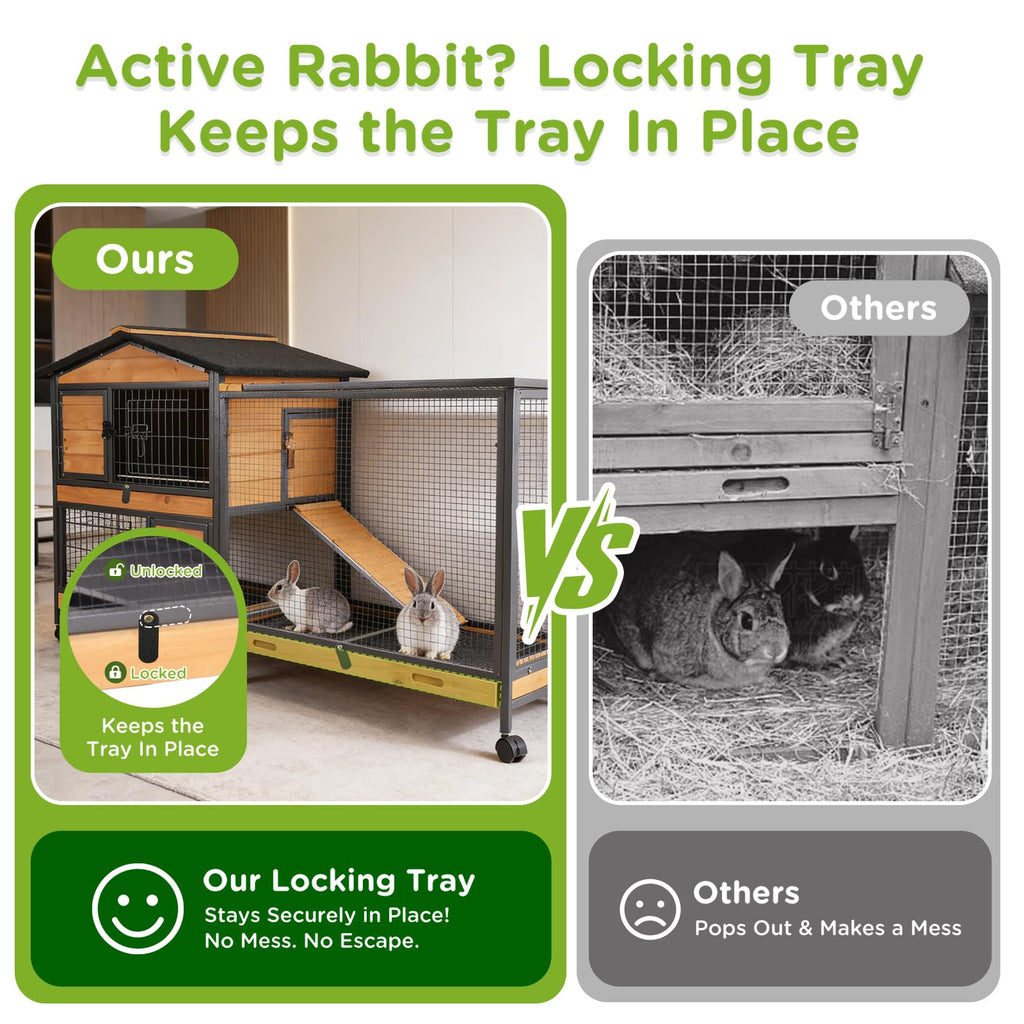 2-Story Rabbit Hutch with Metal Frame and 6 Locking Casters H52117