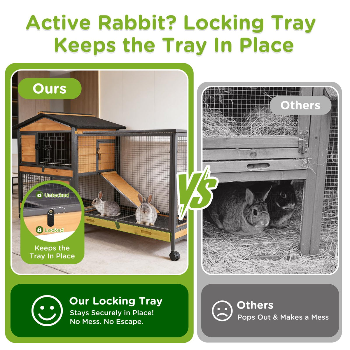 2-Story Rabbit Hutch with Metal Frame and 6 Locking Casters H52117