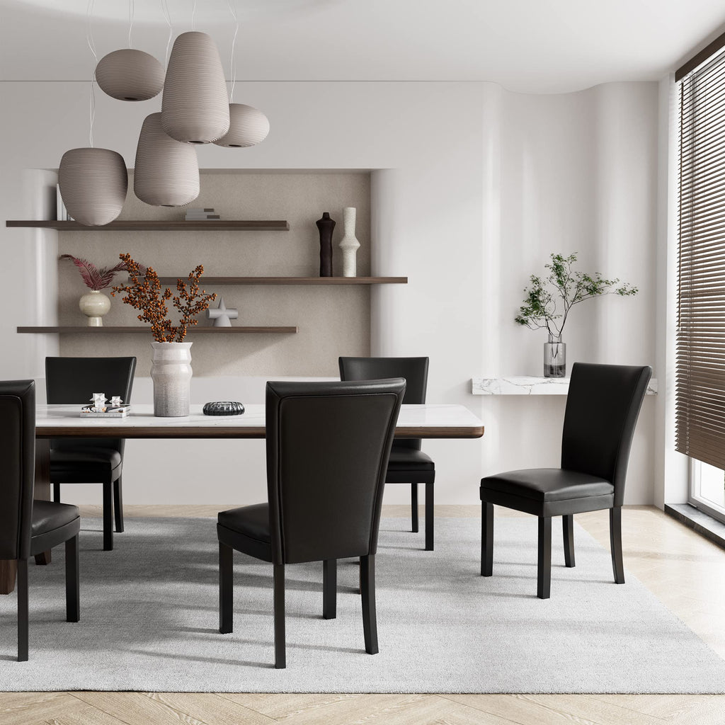 Set of 6 Black Faux Leather Upholstered Dining Chairs with Wood Legs C39542