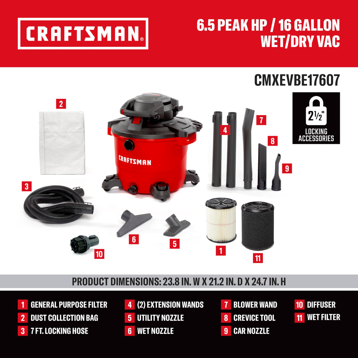 16 Gallon 6.5 Peak HP Wet Dry Vac with Detachable Blower G986795