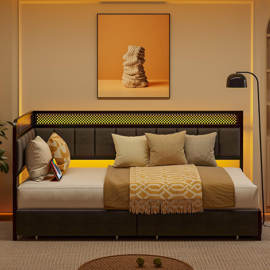 Twin Corner Bed Frame with Upholstered Guardrail L945448
