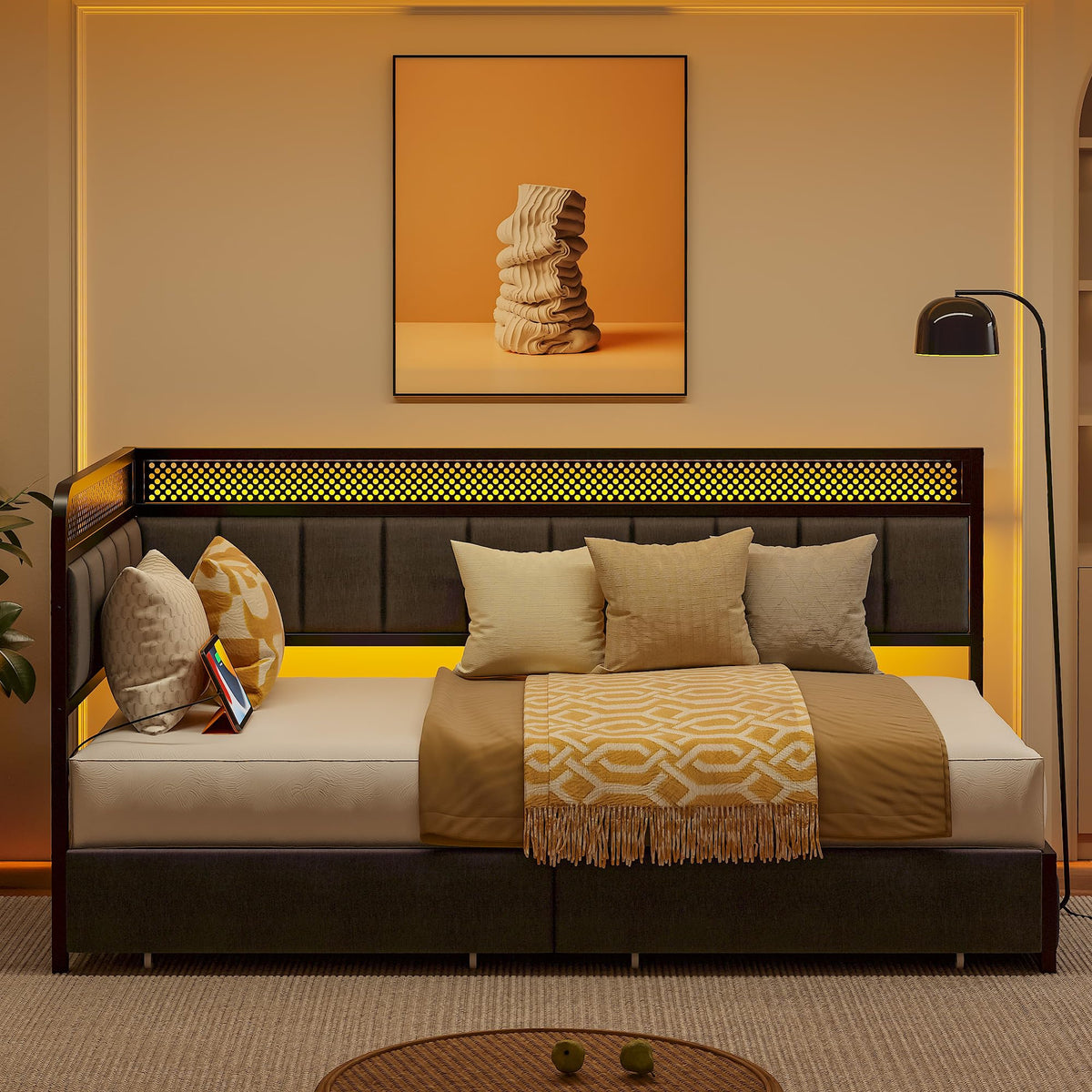 Twin Corner Bed Frame with Upholstered Guardrail L945448