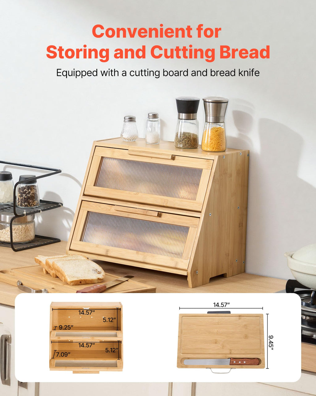 Large Capacity Bamboo Bread Box X439596