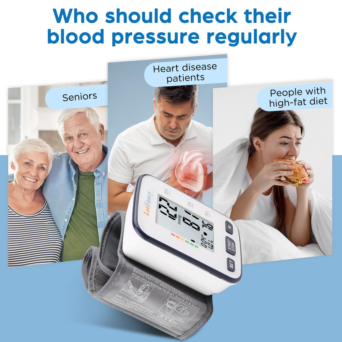 Automatic Wrist Blood Pressure Monitor with Adjustable Cuff and 120 Memory V70172