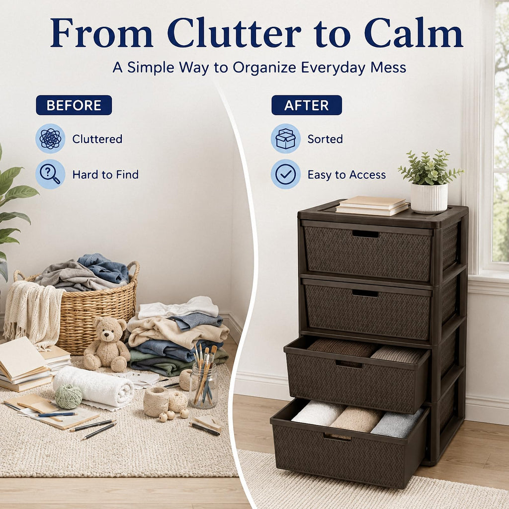 4 Drawer Brown Plastic Storage Tower V3611
