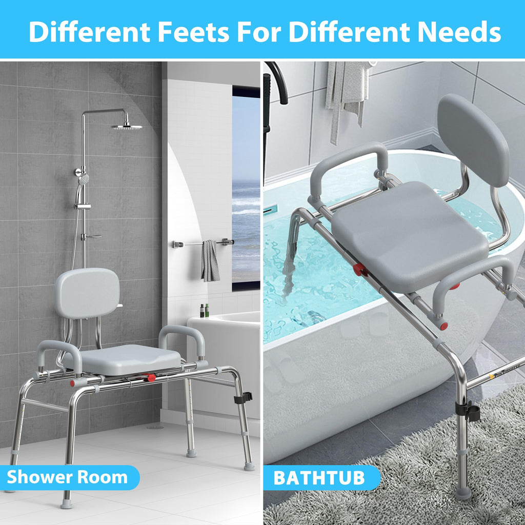 Sliding Shower Chair Tub Transfer Bench with Swivel Seat, 450lbs, Adjustable Height, Gray Y967