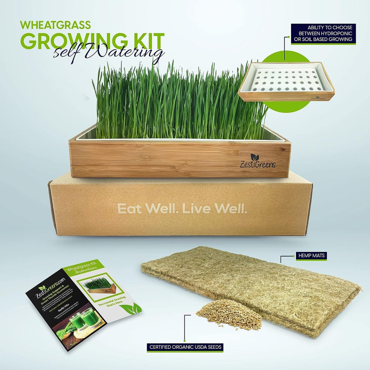 Wheatgrass Growing Kit Self-Watering Reusable Tray H9480