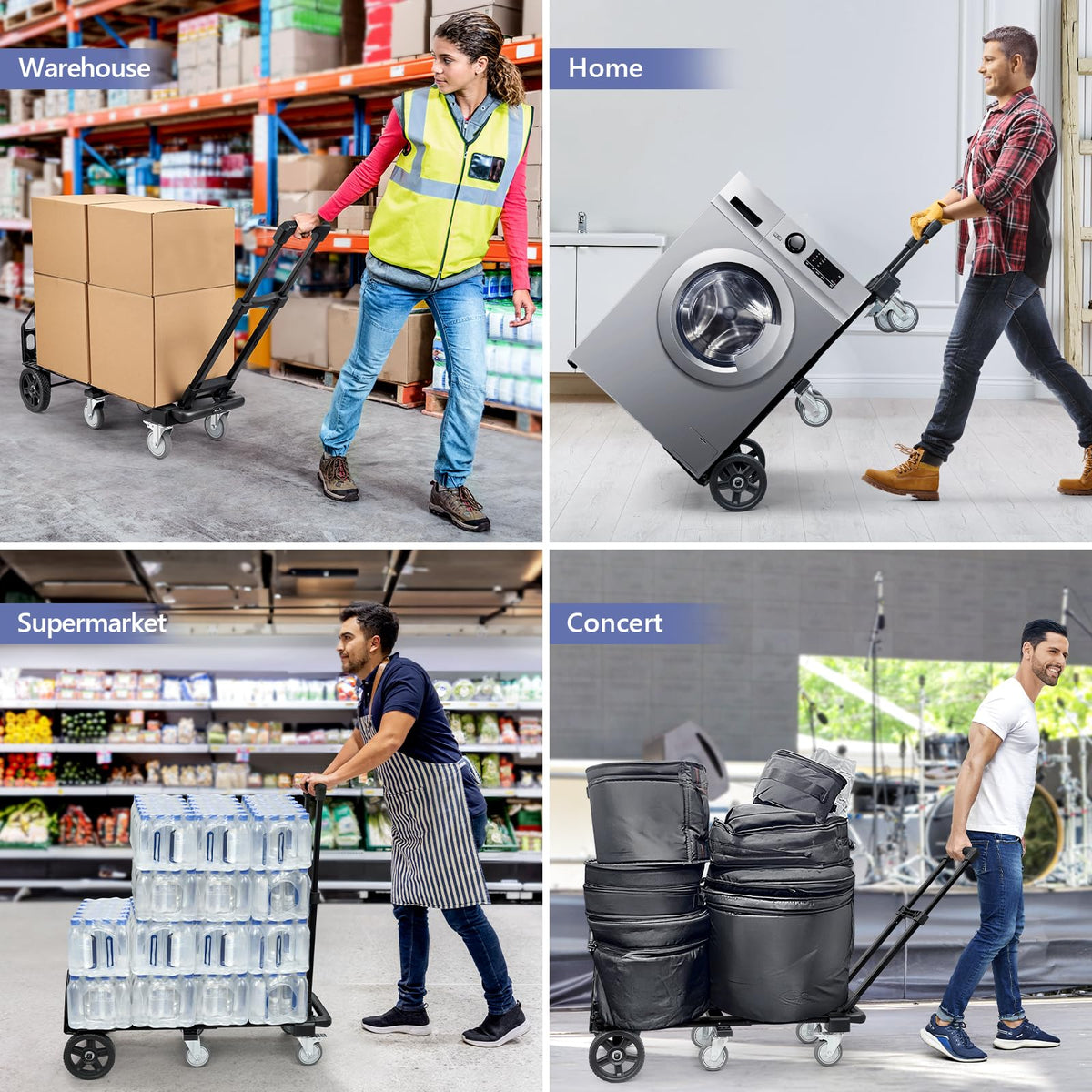 3-in-1 Convertible Dolly Cart 600LB Hand Truck with 6 Wheels O35230