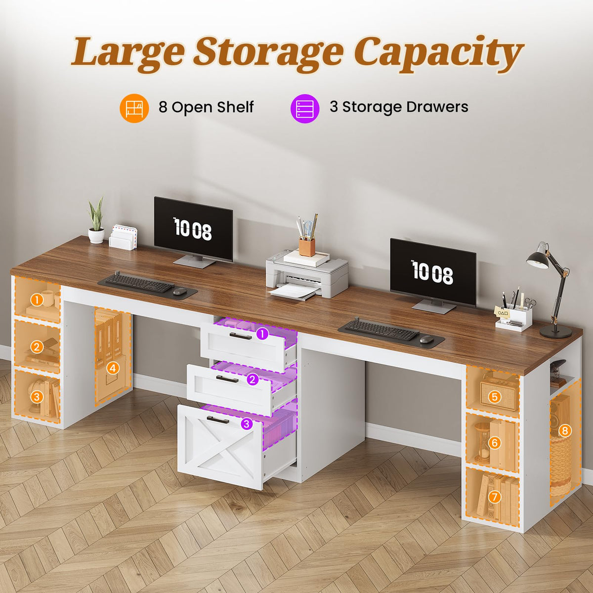 96.5" 2 Person Computer Desk with Storage Drawers L871530