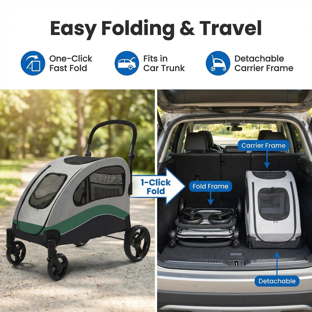 Extra Large Foldable Dog Stroller with Wheels and Brakes X954036