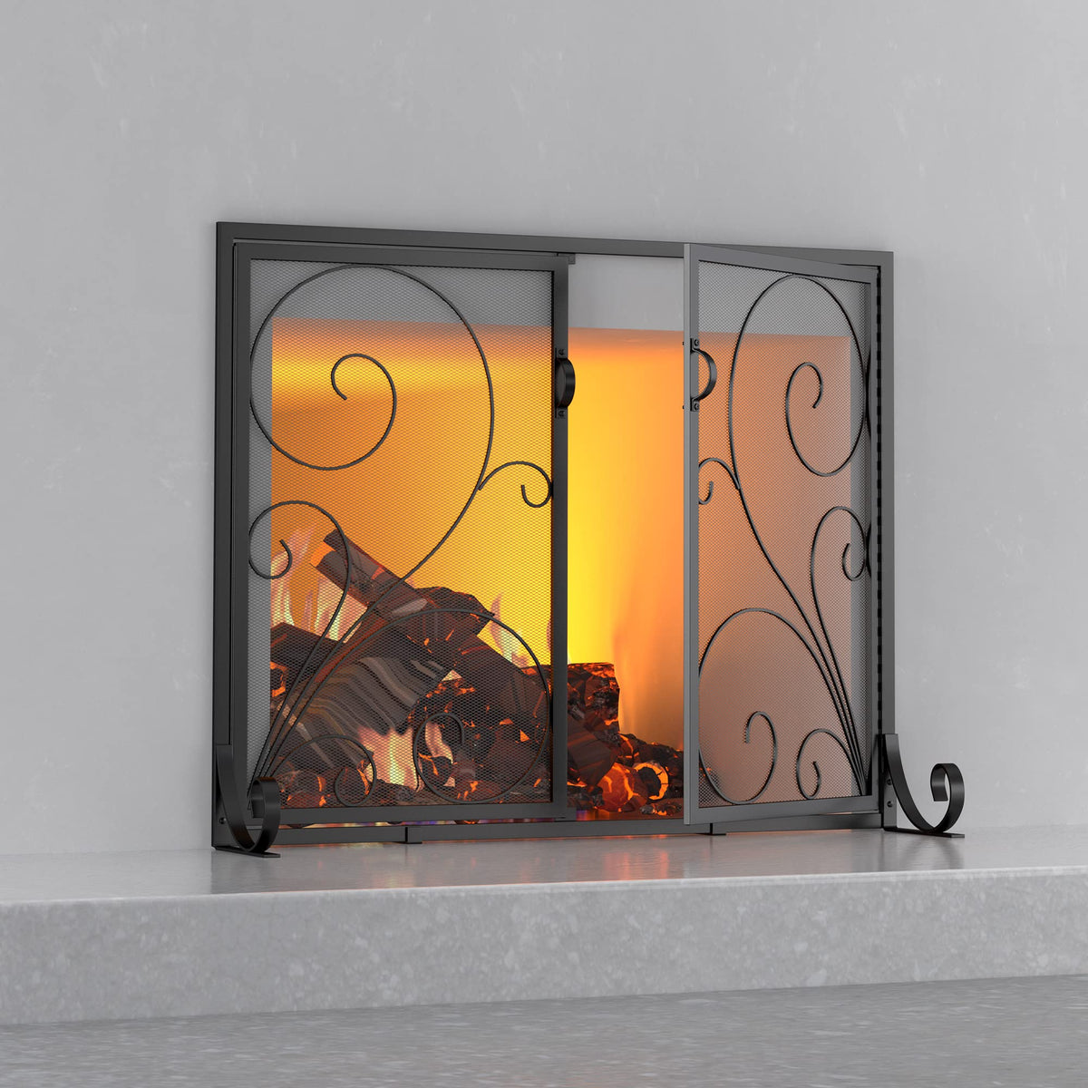 Fireplace Screen Steel Mesh Spark Guard 35" L x 28" H A9088