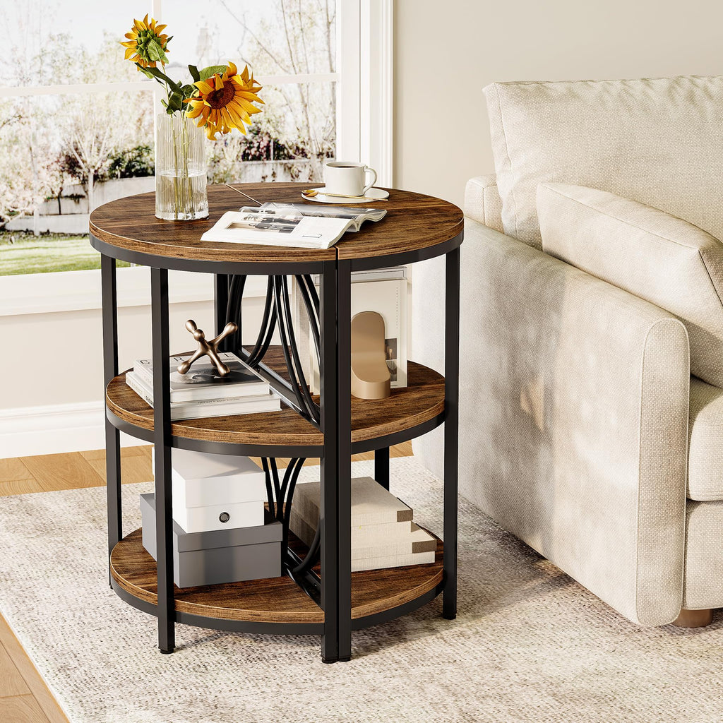 Half Round 3-Tier Narrow Side Table with Metal Frame U2564