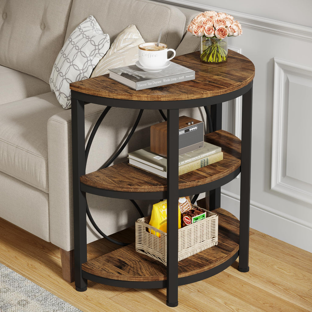 Half Round 3-Tier Narrow Side Table with Metal Frame U2564