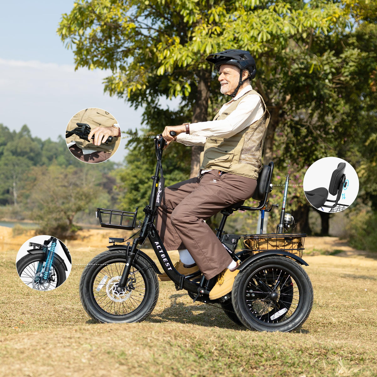 Electric Tricycle for Adults, 18"x3.0" Folding Step-Thru E Trike with 1200W Brushless Motor 48V 499.2Wh Removable Battery I313093