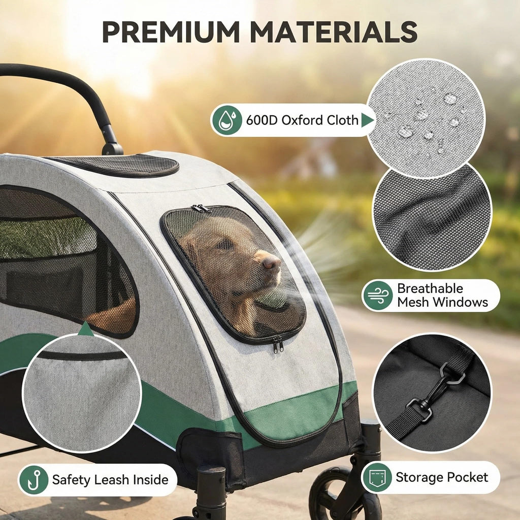 Extra Large Foldable Dog Stroller with Wheels and Brakes X954036