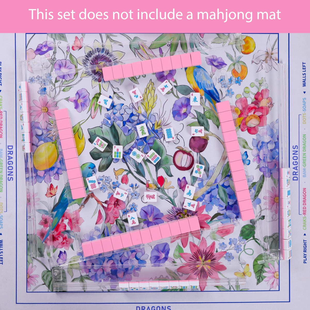 American Mahjong Set with Light Blue Carrying Bag, 166 Pink Engraved Melamine Tiles, 4 Transparent Racks with Pushers P32241