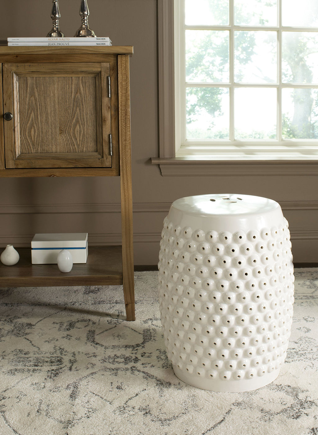 Creme Ceramic Garden Stool B62076