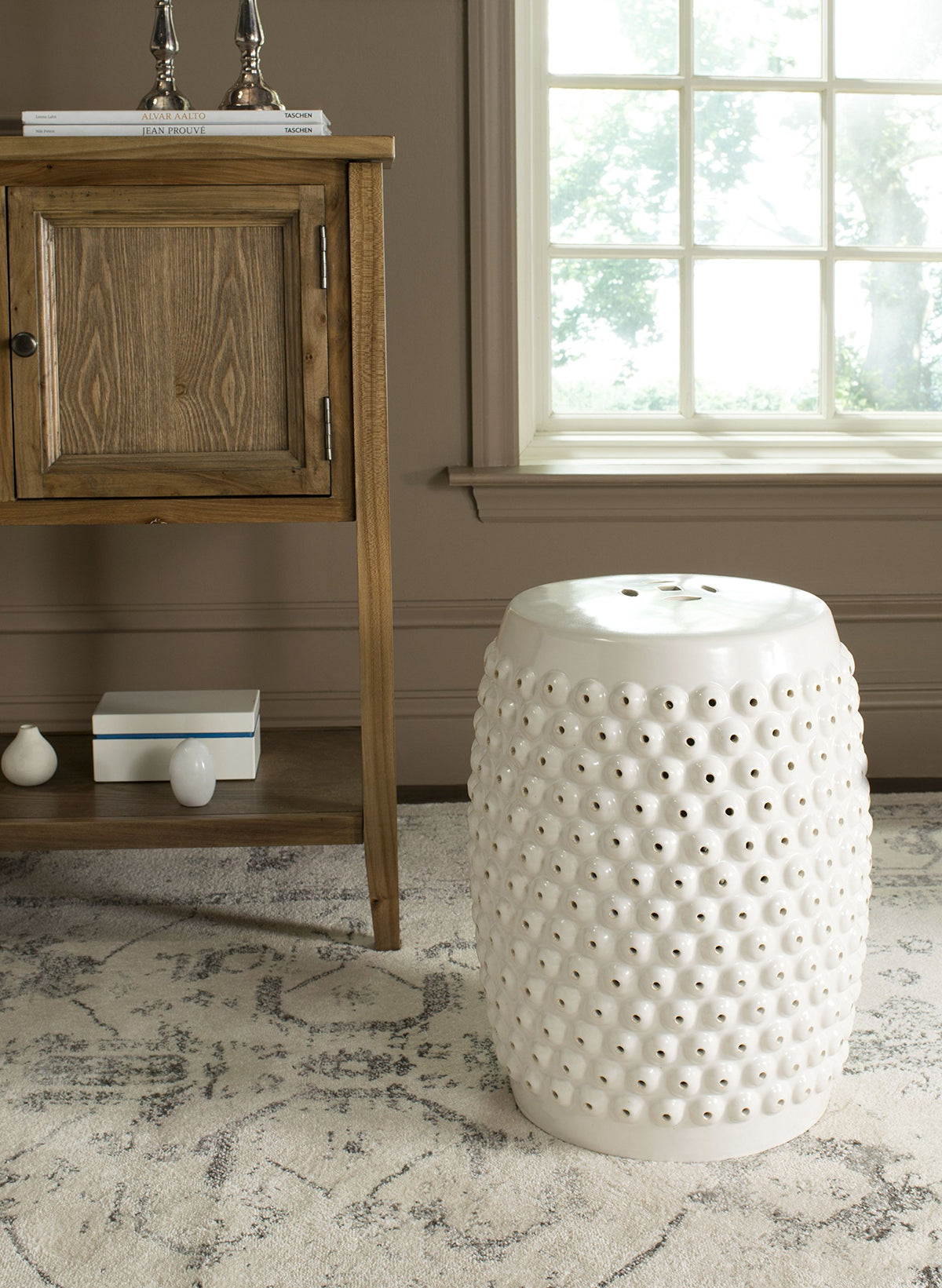 Creme Ceramic Garden Stool B62076