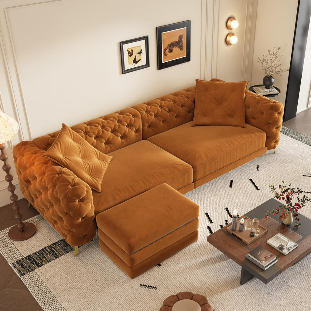 97.7" 3-in-1 Convertible Sleeper Sofa, Tufted Velvet Pull-Out Sofa Bed with Ottoman L79371